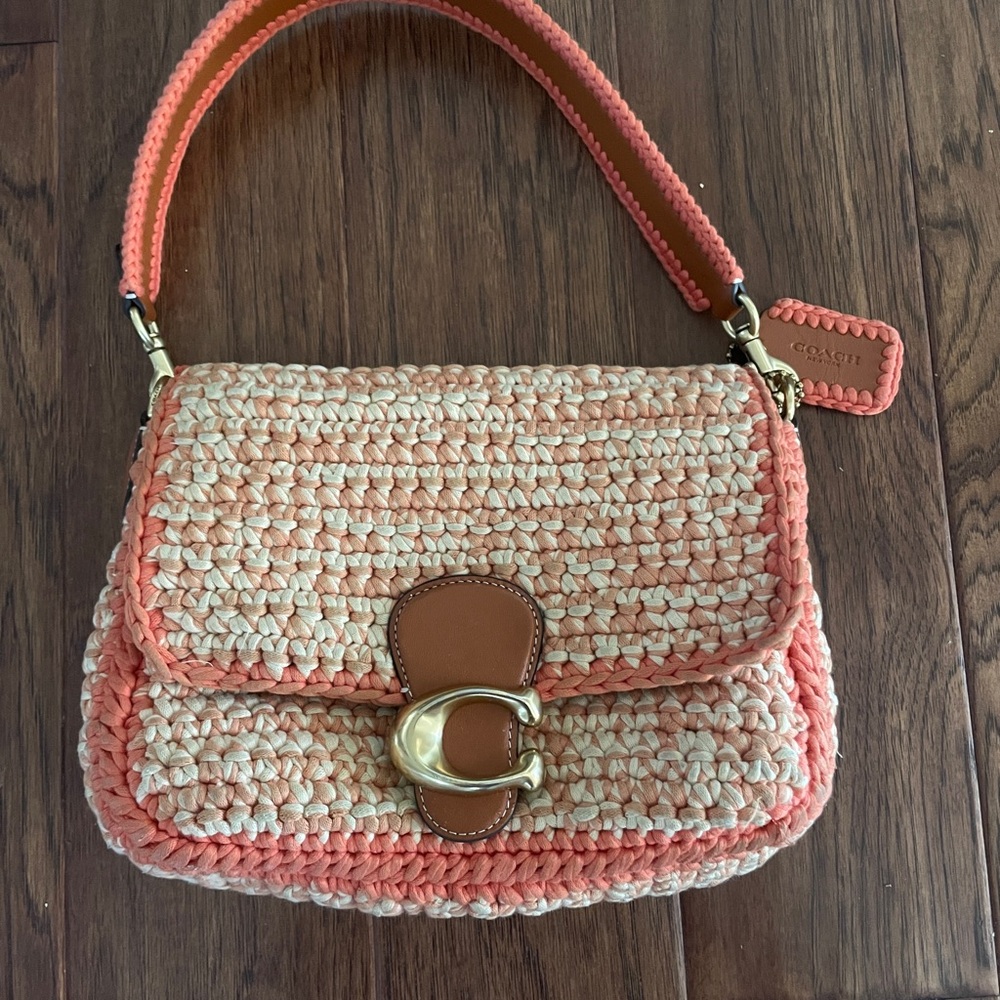 Coach Pink and Cream Woven Shoulder Bag
